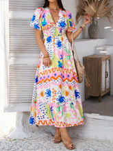 White and Blue Patterned Maxi Dress with Ruched Smocked Detailing Maxi Dresses