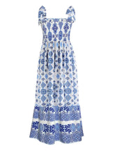 White and Blue Patterned Maxi Sundress Maxi Dresses