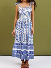White and Blue Patterned Maxi Sundress
