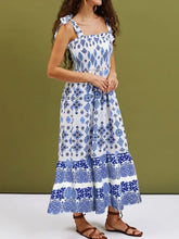 White and Blue Patterned Maxi Sundress Maxi Dresses
