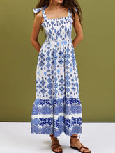 White and Blue Patterned Maxi Sundress White
