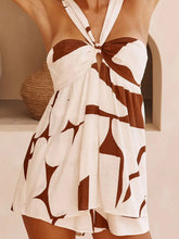 White and Brown Patterned Halter Romper Two Piece Set
