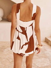 White and Brown Patterned Halter Romper Two Piece Set