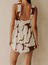 White and Brown Patterned Halter Romper Two Piece Set