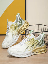 Gold Flame Pattern Sneakers for Women with Green Accents