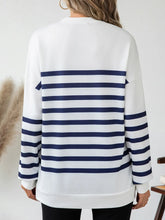 White and Navy Striped Long Sleeve Women's Top