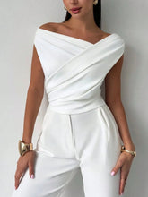 White Asymmetrical Ruched Short Sleeve Off Shoulder Top and Pants Set White