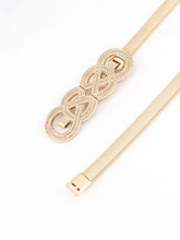 Gold braided metal belt with interlocking knot buckle design