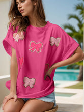 White Blouse with Pink Bow Appliqués Hot Pink