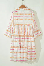 White Boho Tiered Mini Dress with Pink and Orange Pattern Casual Dresses