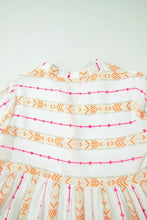 White Boho Tiered Mini Dress with Pink and Orange Pattern Casual Dresses