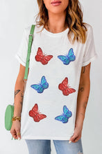 White Butterfly Print Sequin T-Shirt for Women White