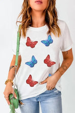 White Butterfly Print Sequin T-Shirt for Women Woman T Shirts