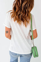 White butterfly print sequin V-neck T-shirt for women