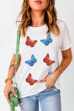 White Butterfly Print Sequin T-Shirt for Women