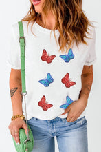 White Butterfly Print Sequin T-Shirt for Women