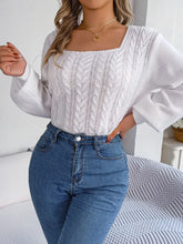 White Cable Knit Square Neck Sweater for Women