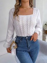 White Cable Knit Square Neck Sweater for Women White