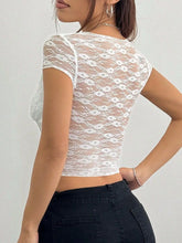 White Cap Sleeve Lace Crop Top with Plunge Neckline