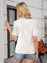White Cold-Shoulder V-Neck Top for Women Woman T Shirts