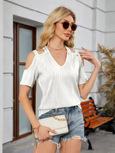 White Cold-Shoulder V-Neck Top for Women Woman T Shirts