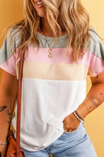 White Color Block Ribbed Knit Cotton Top for Women White Woman T Shirts