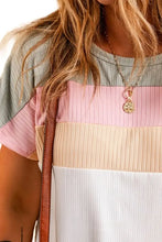 White Color Block Ribbed Knit Cotton Top for Women Woman T Shirts
