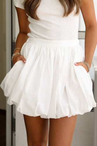White Cotton Bubble Skirt for Women White