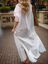White Long Button-Down Cotton Shirt Dress for Women