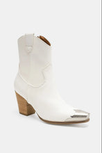 White Cowboy Boots with Silver Toe and Stacked Leather Heel Height