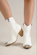White Cowboy Boots with Silver Toe and Stacked Leather Heel Height