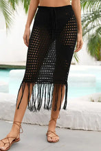 White Crochet Fringe Skirt Swimwear Cover Up Black Swimwear Cover-Ups