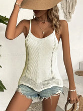 White scoop neck knit crochet tank top with open back and black trim