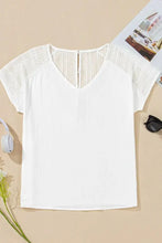 White Crochet Sleeve V Neck Cotton Tunic Top Woman T Shirts