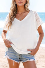 White Crochet Sleeve V Neck Cotton Tunic Top