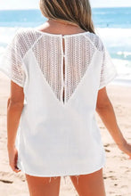 White Crochet Sleeve V Neck Cotton Tunic Top Woman T Shirts