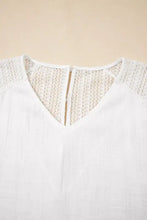 White Crochet Sleeve V Neck Cotton Tunic Top Woman T Shirts