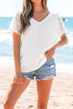 White Crochet Sleeve V Neck Cotton Tunic Top Woman T Shirts