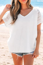 White Crochet Sleeve V Neck Cotton Tunic Top Woman T Shirts