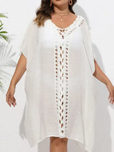 White Crochet Trim Beach Cover Up for Women White One Size Swimwear Cover-Ups