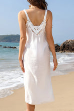White Crochet Trim Beach Dress Swim Cover Up with Lace Detail