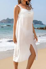 White Crochet Trim Beach Dress Swim Cover Up with Lace Detail