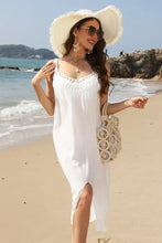 White Crochet Trim Beach Dress Swim Cover Up with Lace Detail Swimwear Cover-Ups
