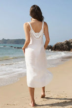 White Crochet Trim Beach Dress Swim Cover Up with Lace Detail Swimwear Cover-Ups