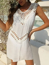 White Crochet-Trimmed Beach Tunic Cover-Up Swimwear Cover-Ups