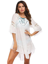 White Crochet Trim Beach Cover Up Backless Semi Sheer Acrylic Blend