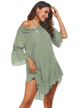 White Crochet Trim Beach Cover Up Backless Semi Sheer Acrylic Blend