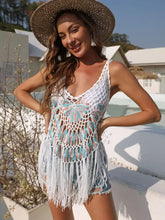 White Crocheted Fringe Beach Cover Up for Women Swimwear Cover-Ups