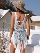 White Crocheted Fringe Beach Cover Up for Women Swimwear Cover-Ups