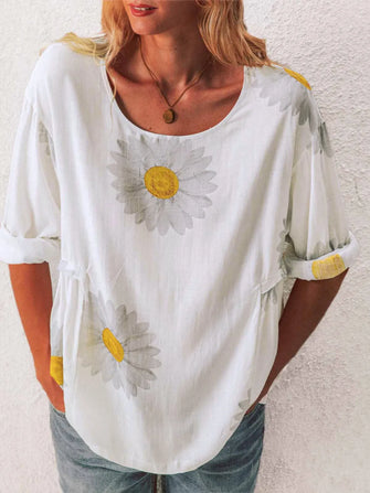 White Daisy Pattern Blouse for Women White